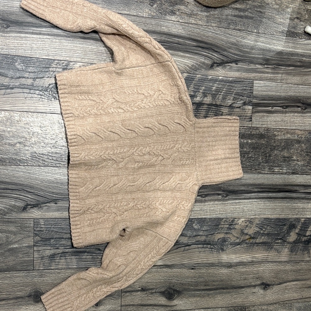 Cable Knit Turtleneck Sweater - Tan